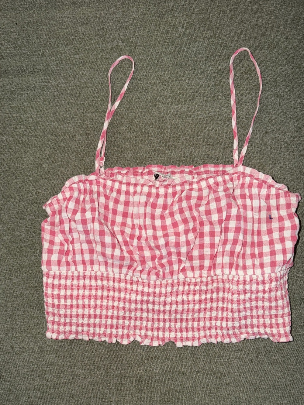 American Eagle Outfitters Pink Gingham Smocked Crop Tank